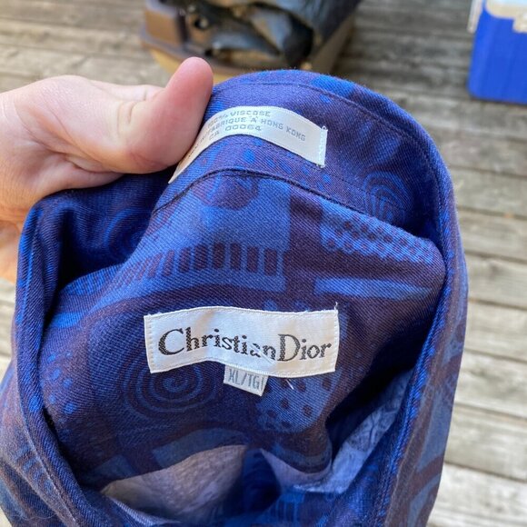 Vintage 1997 Christian Dior Circle Pattern Button Up Dress Shirt XL Blue - Picture 6 of 8